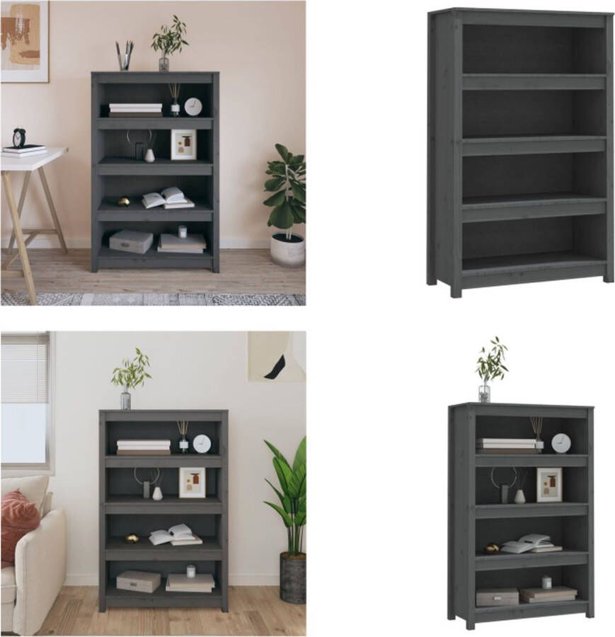 VidaXL Boekenkast 80x35x126 cm massief grenenhout grijs Boekenkast Kast Boekenplank Opbergruimte