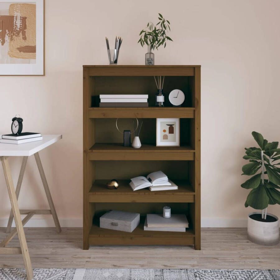 VidaXL -Boekenkast-80x35x126-cm-massief-grenenhout-honingbruin