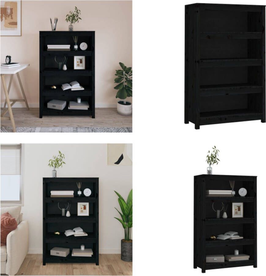 VidaXL Boekenkast 80x35x126 cm massief grenenhout zwart Boekenkast Kast Boekenplank Opbergruimte