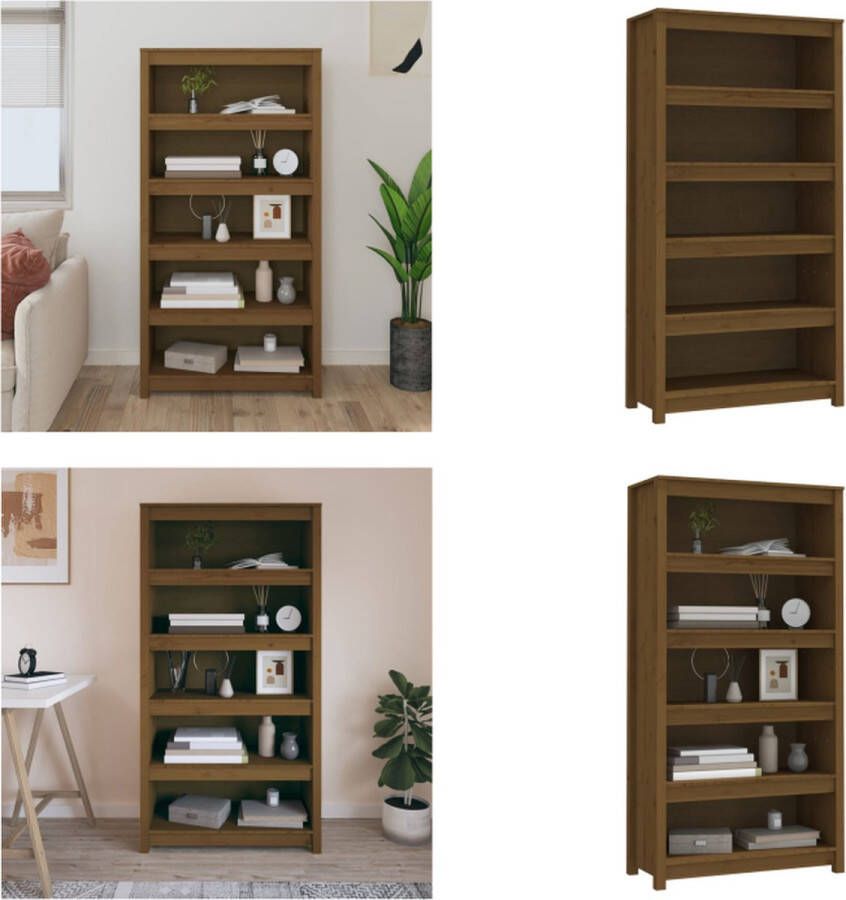 VidaXL Boekenkast 80x35x154 cm massief grenenhout honingbruin Boekenkast Kast Boekenplank Opbergruimte