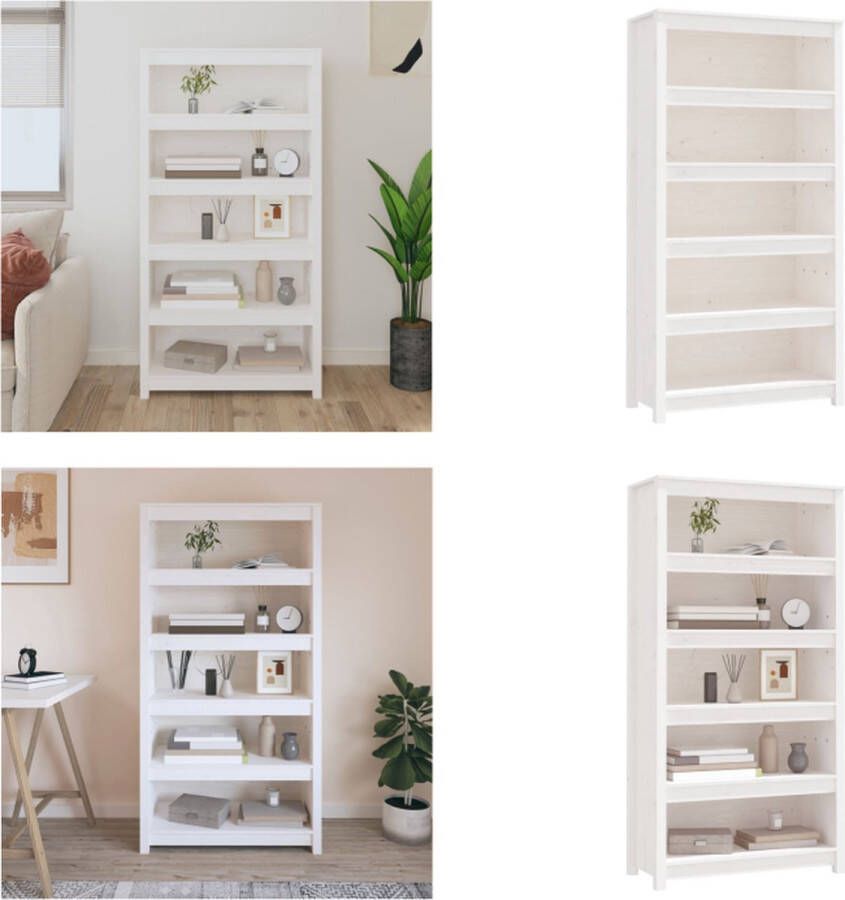 VidaXL Boekenkast 80x35x154 cm massief grenenhout wit Boekenkast Kast Boekenplank Opbergruimte