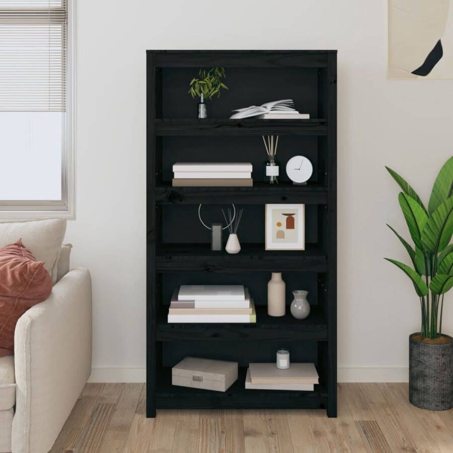 VidaXL -Boekenkast-80x35x154-cm-massief-grenenhout-zwart