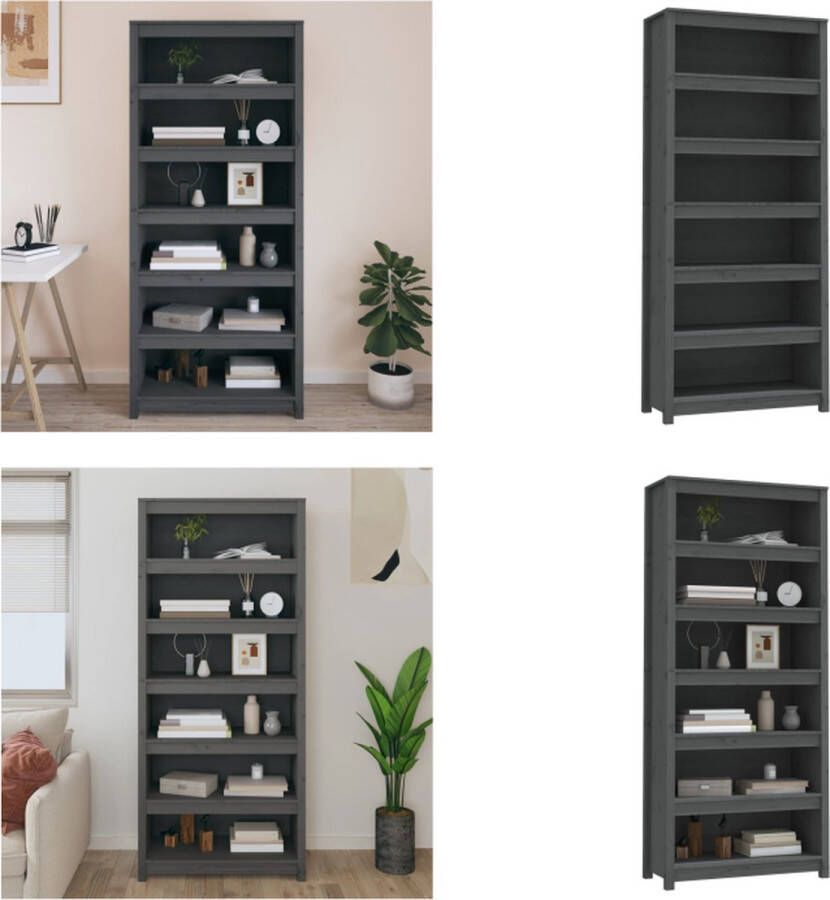 VidaXL Boekenkast 80x35x183 cm massief grenenhout grijs Boekenkast Kast Boekenplank Opbergruimte