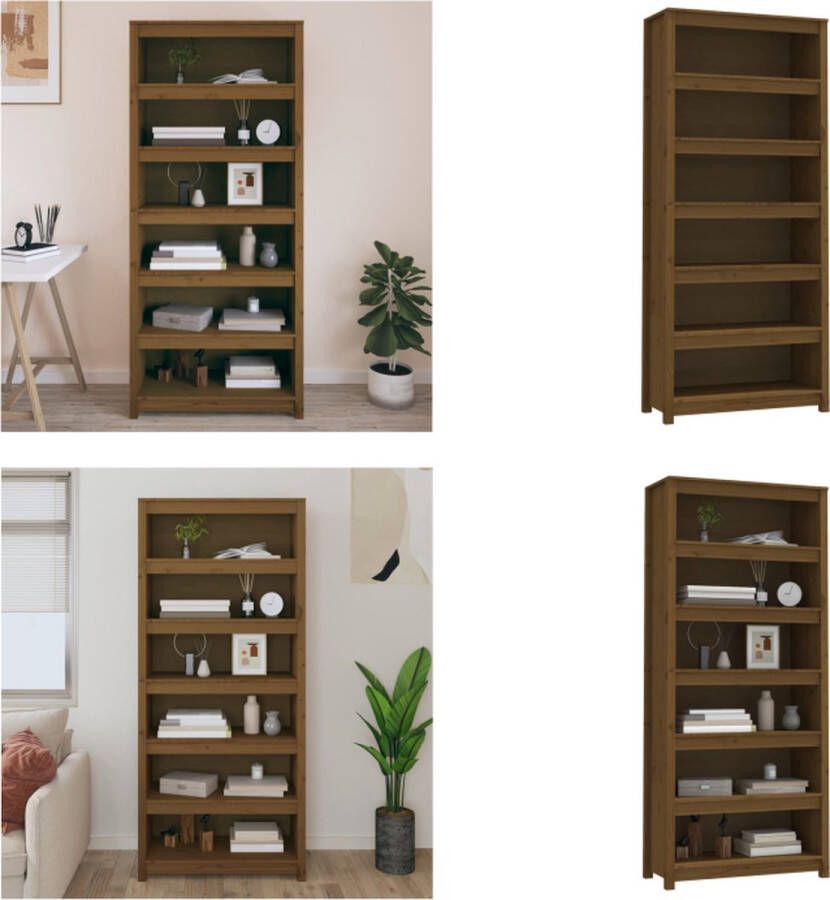 VidaXL Boekenkast 80x35x183 cm massief grenenhout honingbruin Boekenkast Kast Boekenplank Opbergruimte
