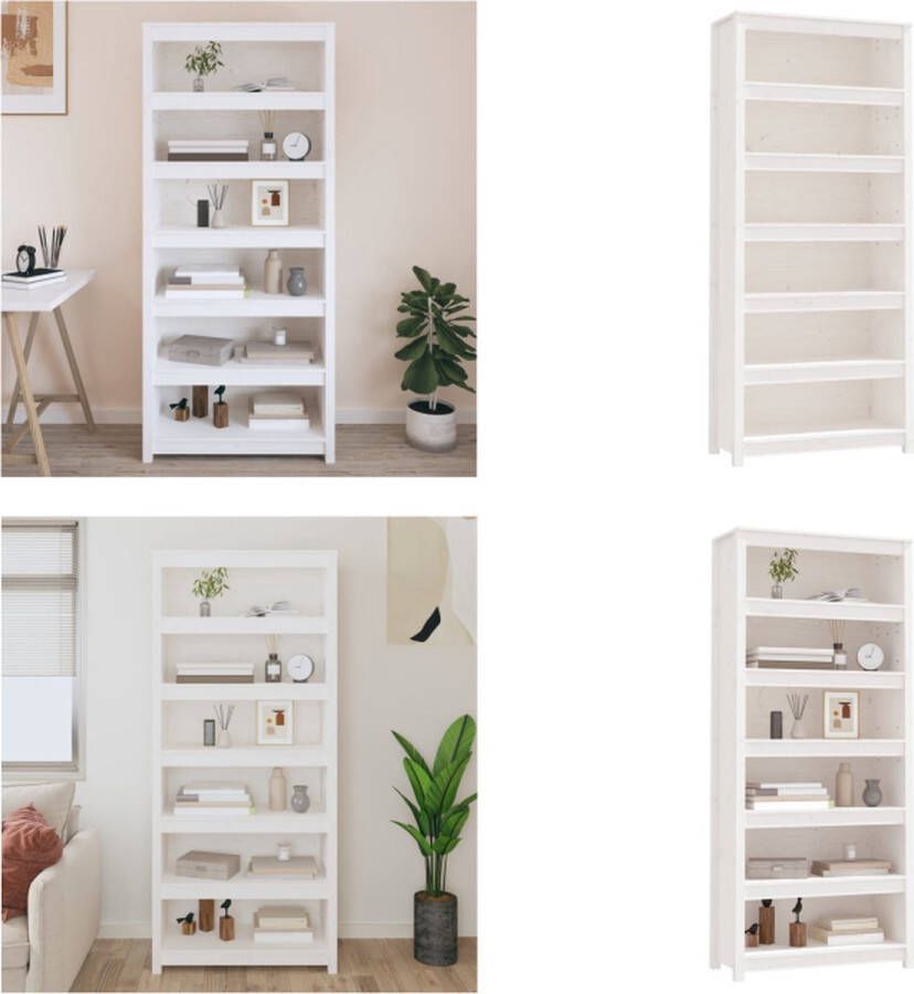 VidaXL Boekenkast 80x35x183 cm massief grenenhout wit Boekenkast Kast Boekenplank Opbergruimte
