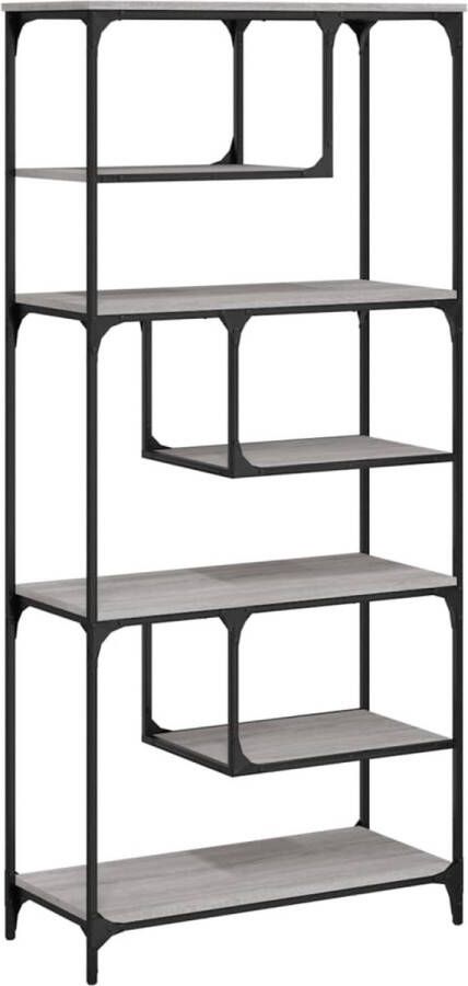 The Living Store Boekenkast Zigzag Grijs Sonoma Eiken 81 x 36 x 176 cm Stevig frame Boekenkast Houten Boekenkast Grijze Boekenkast Design Boekenkast Zig Zag Boekenkast