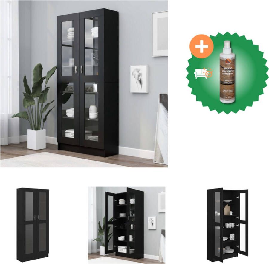 VidaXL Vitrinekast 82-5x30-5x185-5 cm spaanplaat zwart Kast Inclusief Houtreiniger en verfrisser