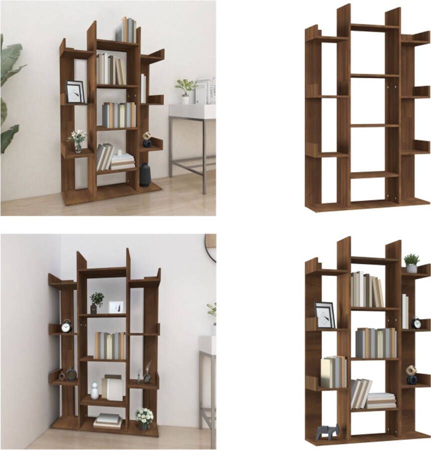 VidaXL Boekenkast 86x25-5x140 cm bewerkt hout bruineikenkleurig Boekenkast Boekenkasten Boekenschap Boekenstandaard