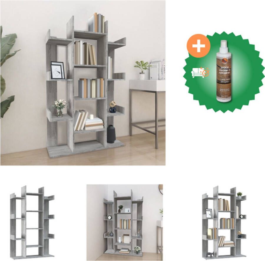 VidaXL Boekenkast 86x25-5x140 cm bewerkt hout grijs sonoma eiken Kast Inclusief Houtreiniger en verfrisser