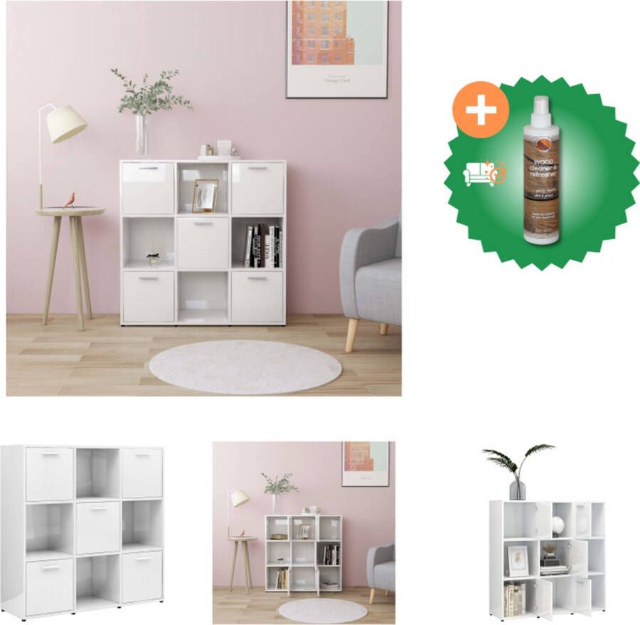 VidaXL Boekenkast 90x30x90 cm spaanplaat hoogglans wit Kast Inclusief Houtreiniger en verfrisser