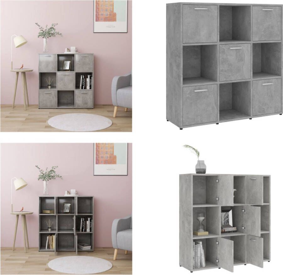 VidaXL Boekenkast 90x30x90 cm spaanplaat betongrijs Boekenkast Boekenkasten Kast Kasten