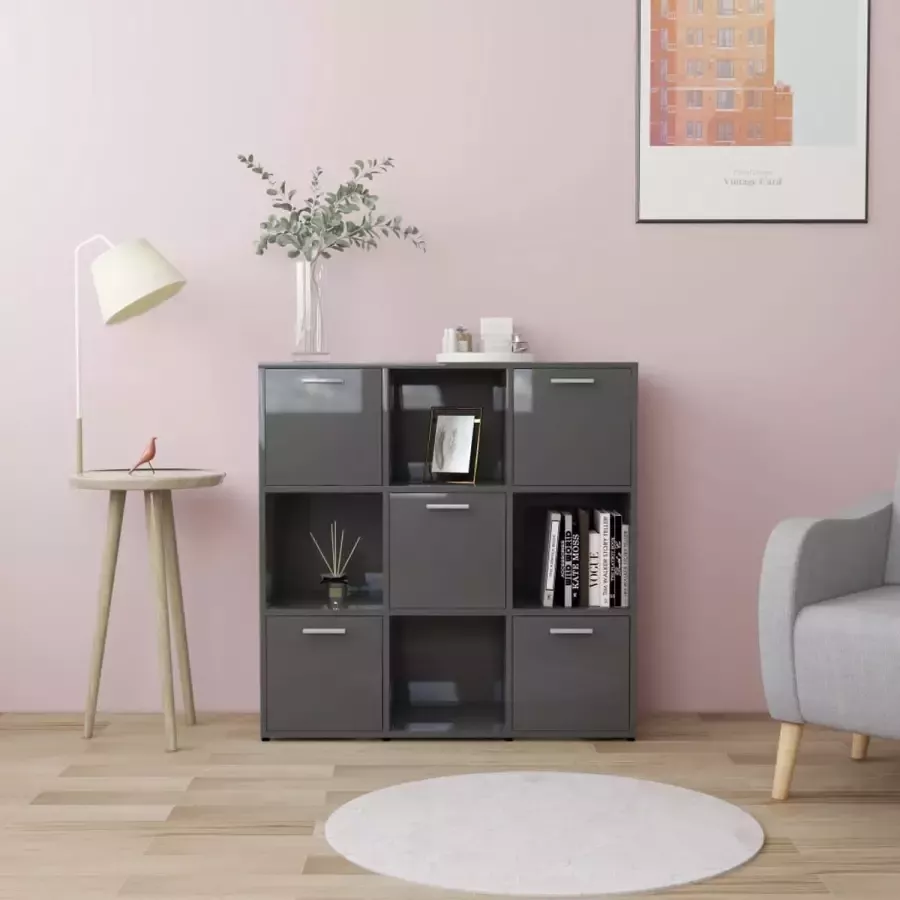 VidaXL -Boekenkast-90x30x90-cm-bewerkt-hout-hoogglans-grijs - Foto 3