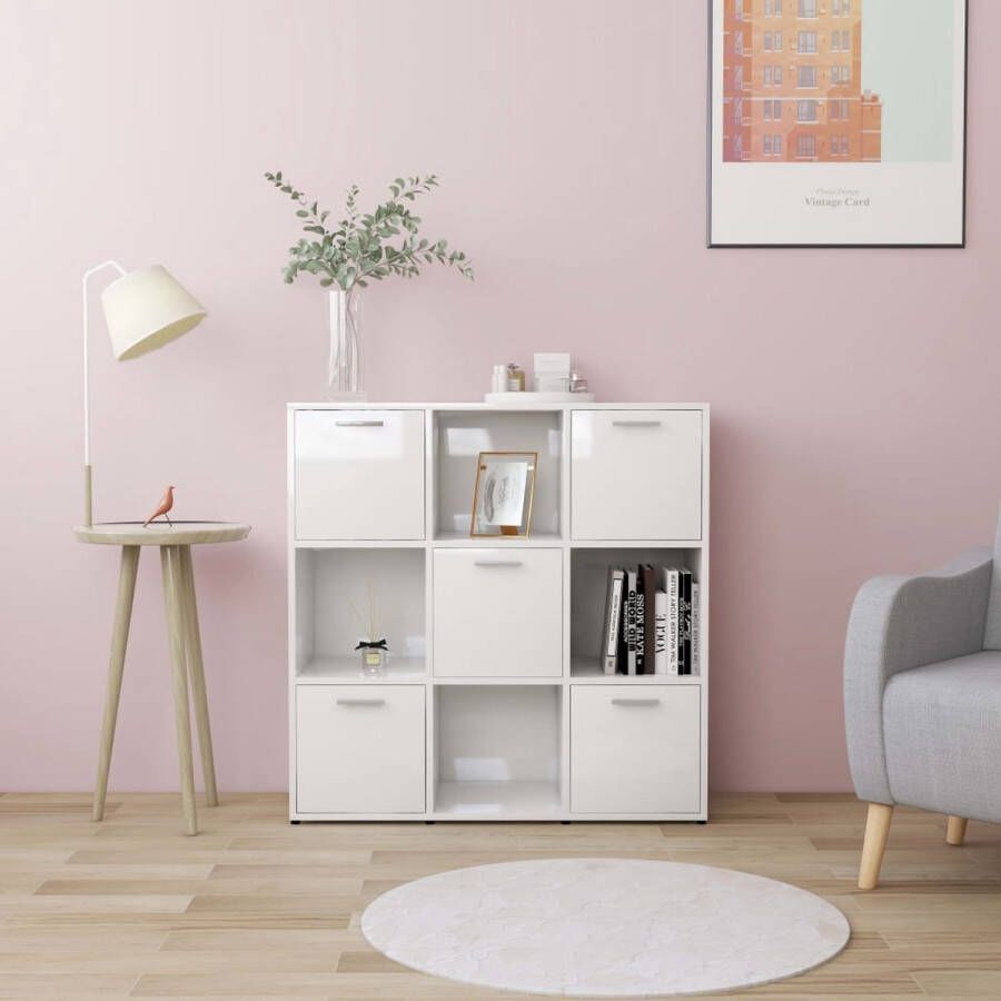 VidaXL -Boekenkast-90x30x90-cm-bewerkt-hout-hoogglans-wit - Foto 3