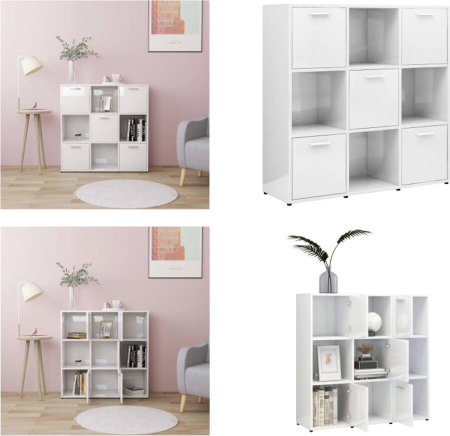 VidaXL Boekenkast 90x30x90 cm bewerkt hout hoogglans wit Boekenkast Boekenkasten Kast Kasten