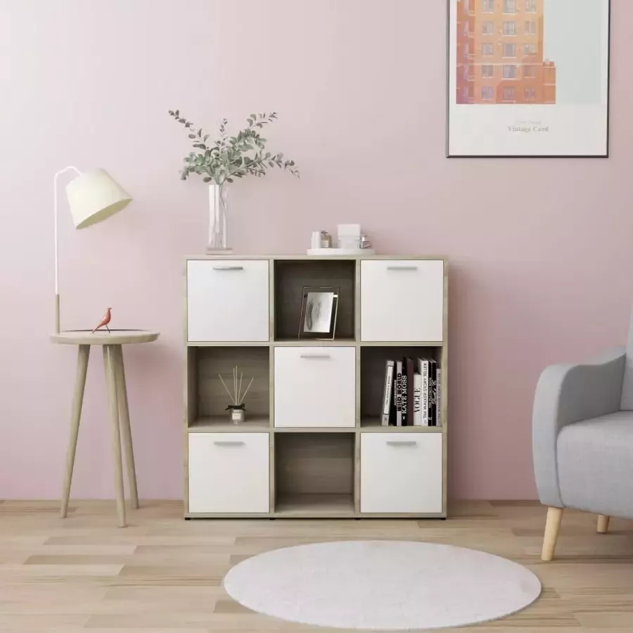 VidaXL -Boekenkast-90x30x90-cm-bewerkt-hout-wit-en-sonoma-eikenkleurig - Foto 3