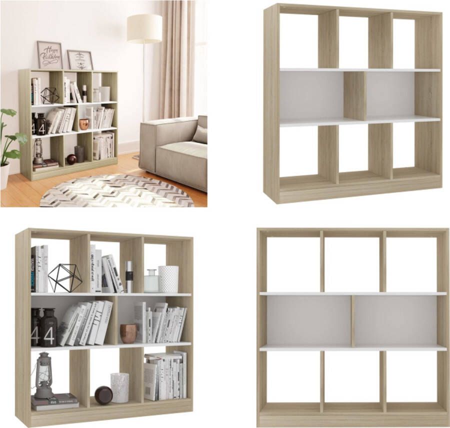 VidaXL Boekenkast 97-5x29-5x100 cm bewerkt hout wit en eikenkleurig Boekenkast Boekenkasten Boekenschap Boekenschappen