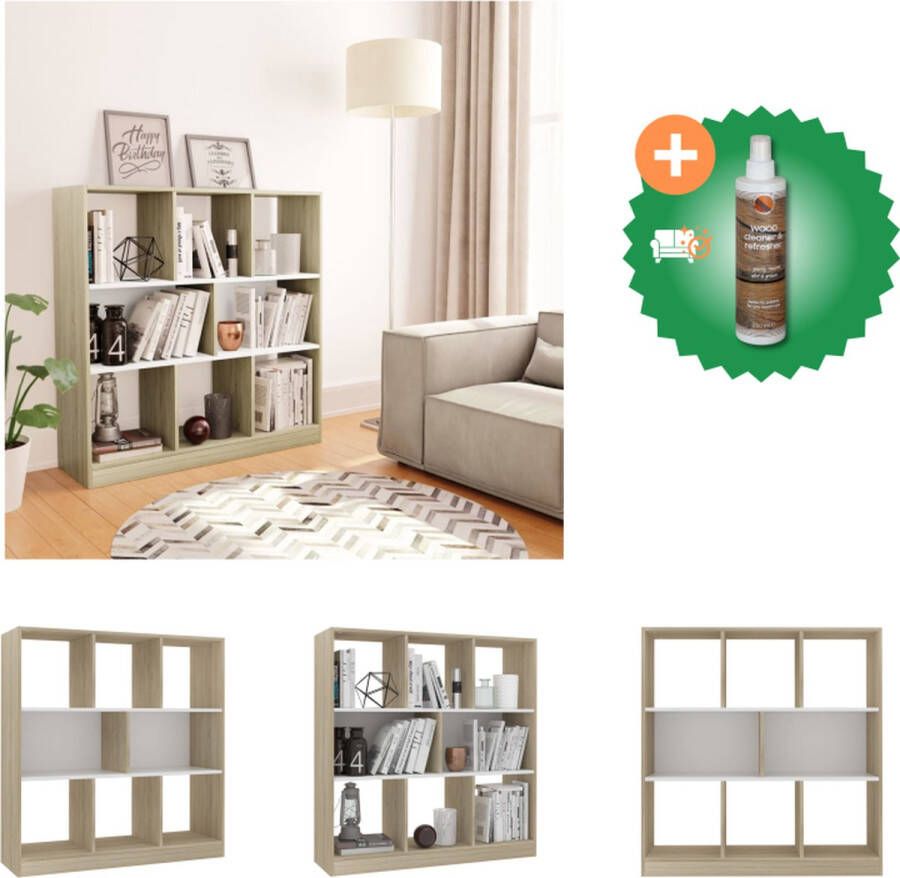 VidaXL Boekenkast 97-5x29-5x100 cm bewerkt hout wit en eikenkleurig Kast Inclusief Houtreiniger en verfrisser