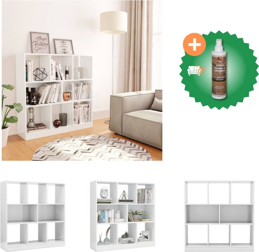 VidaXL Boekenkast 97.5 x 29.5 x 100 cm Hoogglans wit Spaanplaat 8 grote vakken Kast Inclusief Houtreiniger en verfrisser