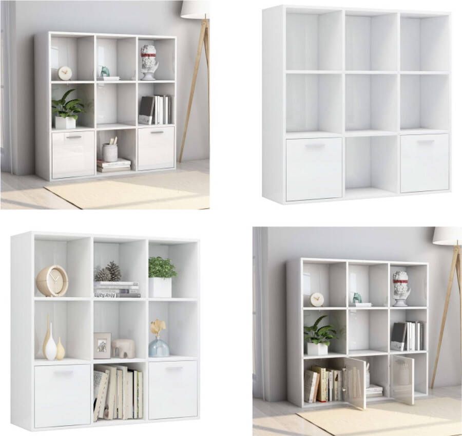 VidaXL Boekenkast 98x30x98 cm spaanplaat hoogglans wit Boekenkast Boekenkasten Boekenschap Boekenschappen