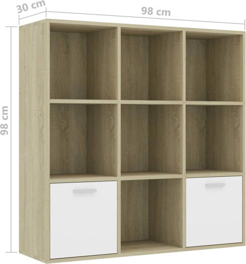 VidaXL -Boekenkast-98x30x98-cm-spaanplaat-wit-en-sonoma-eikenkleurig - Foto 3