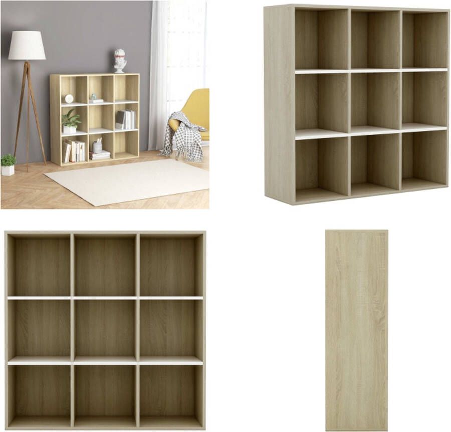 VidaXL Boekenkast 98x30x98 cm spaanplaat wit en sonoma eikenkleurig Boekenkast Boekenkasten Kast Kasten