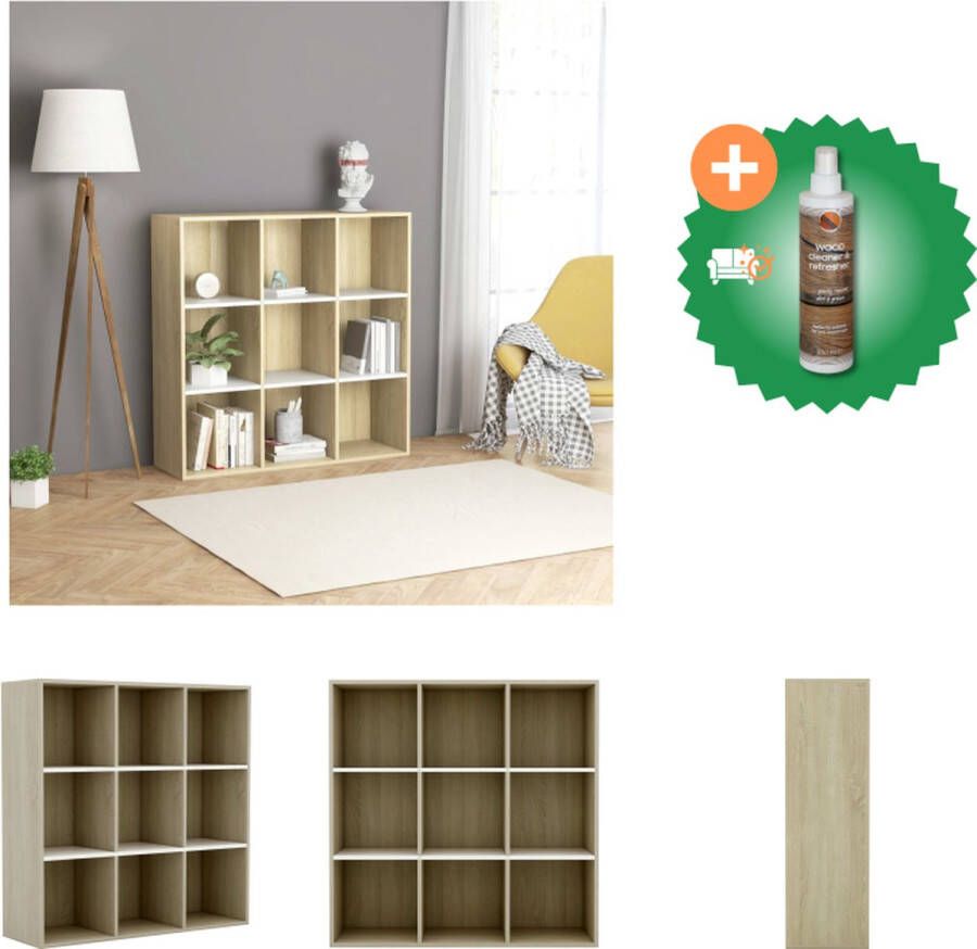 VidaXL Boekenkast 98x30x98 cm spaanplaat wit en sonoma eikenkleurig Kast Inclusief Houtreiniger en verfrisser