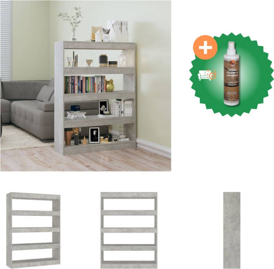 VidaXL Boekenkast Betongrijs 100 x 30 x 135 cm Bewerkt hout Kast Inclusief Houtreiniger en verfrisser