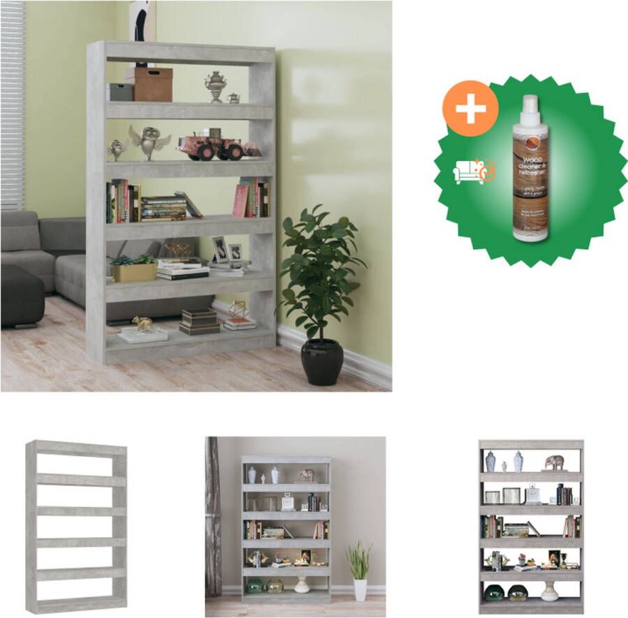 VidaXL Boekenkast kamerscherm 100x30x166 cm betongrijs Kast Inclusief Houtreiniger en verfrisser