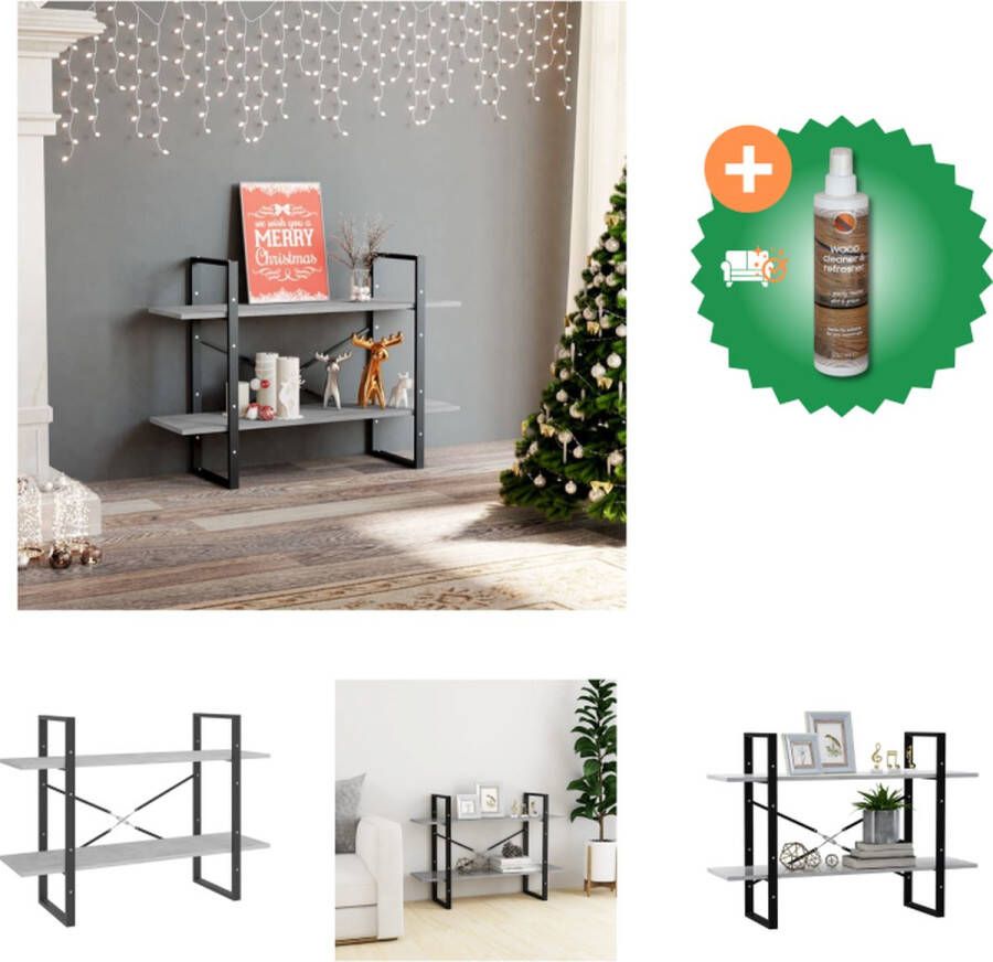 VidaXL Boekenkast Betongrijs 100 x 30 x 70 cm Stevige en duurzame spaanplaat kast met 2 schappen Kast Inclusief Houtreiniger en verfrisser