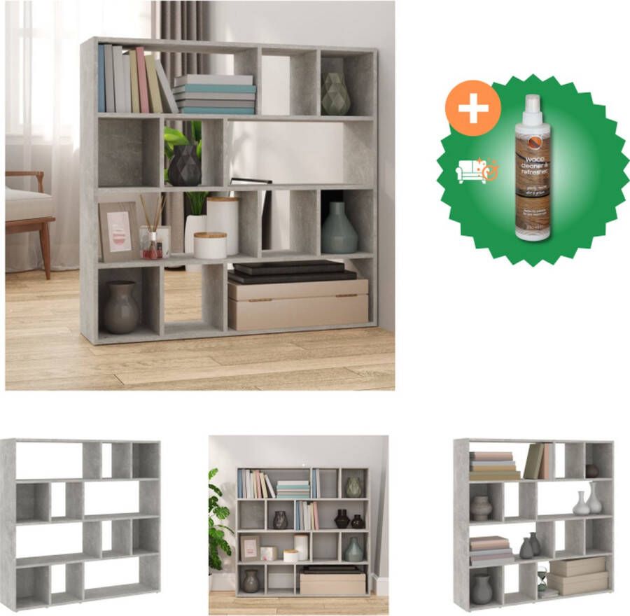 VidaXL Boekenkast Betongrijs 105 x 24 x 102 cm Stevig bewerkt hout Kamerscherm Inclusief Houtreiniger en verfrisser