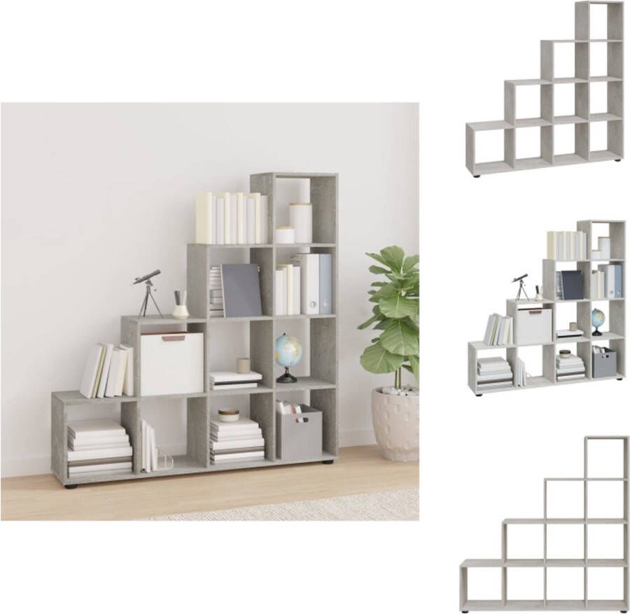 VidaXL Trapvormige Boekenkast Trapvormige Boekenkasten Boekenplank Boekenkast trapvormig 142 cm bewerkt hout betongrijs - Foto 3