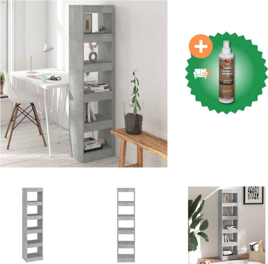 VidaXL Boekenkast Betongrijs 40 x 30 x 166 cm Bewerkt hout Kast Inclusief Houtreiniger en verfrisser