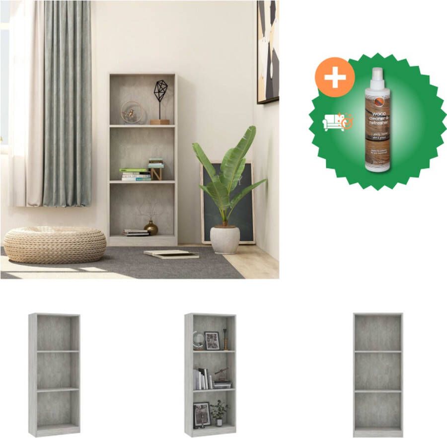 VidaXL Boekenkast met 3 schappen 40x24x108 cm bewerkt hout betongrijs Kast Inclusief Houtreiniger en verfrisser