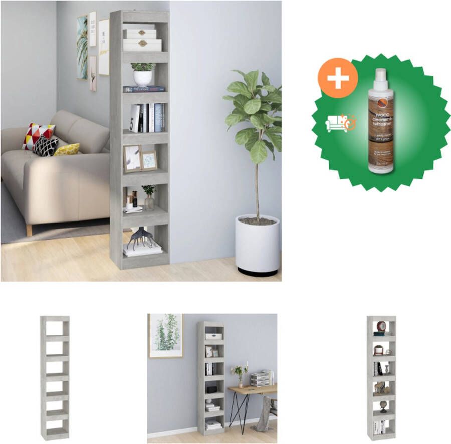 VidaXL Boekenkast Betongrijs 40x30x198 cm Bewerkt hout Kast Inclusief Houtreiniger en verfrisser