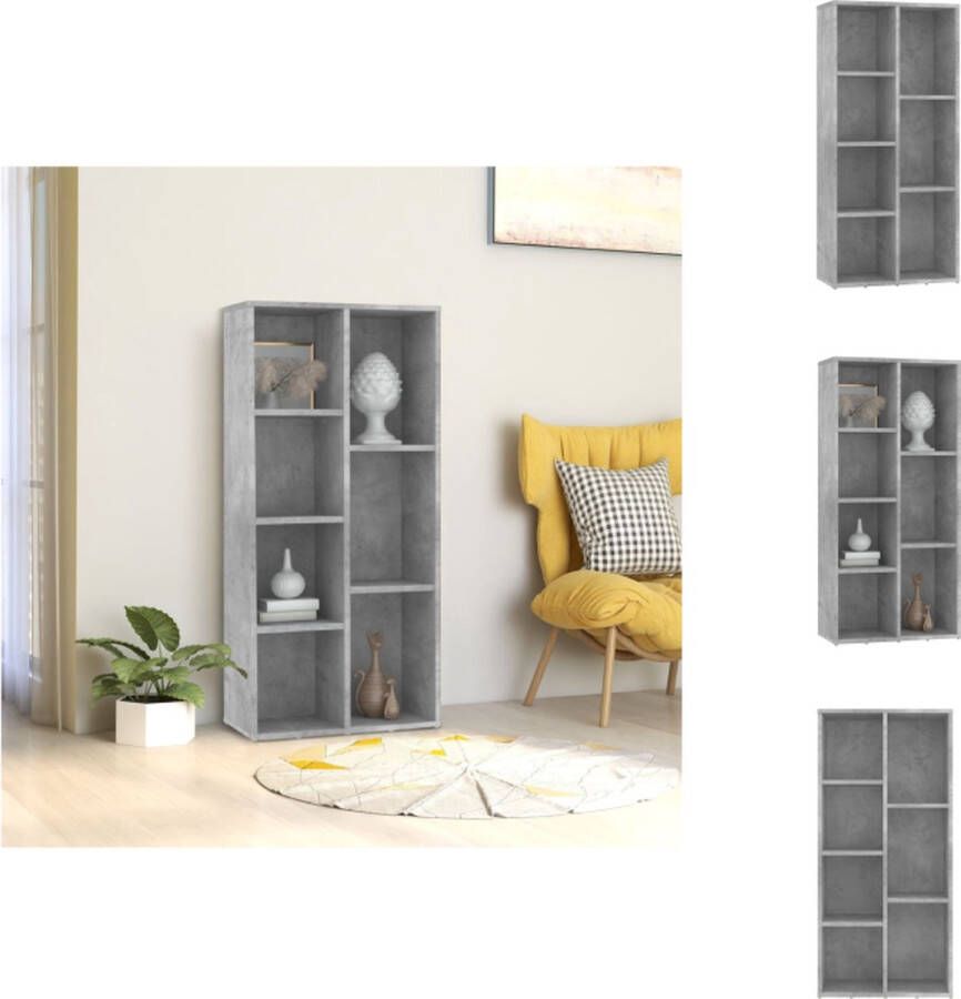 vidaXL Boekenkast Betongrijs 50 x 25 x 106 cm 7 schappen Kast