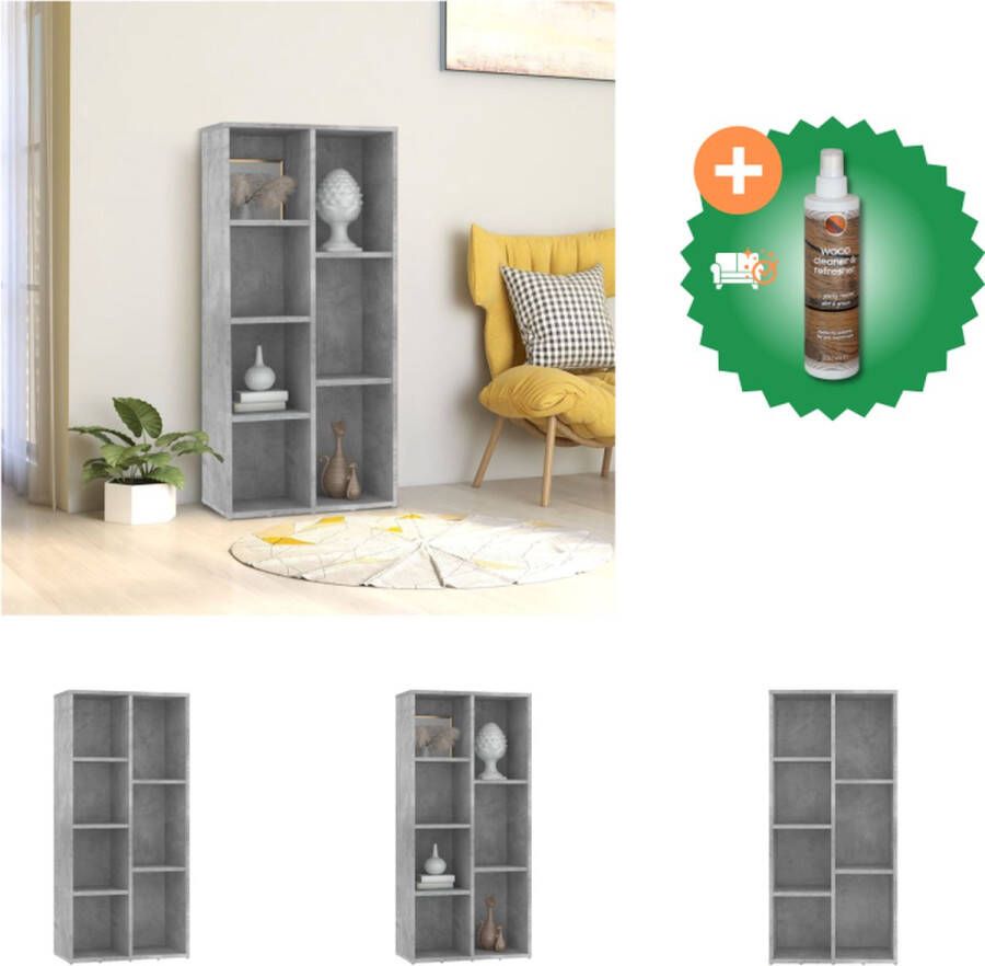 VidaXL Boekenkast Betongrijs 50 x 25 x 106 cm 7 schappen Kast Inclusief Houtreiniger en verfrisser