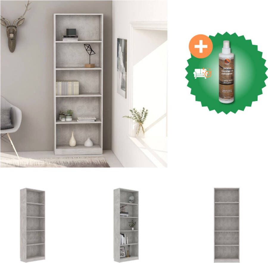 VidaXL Boekenkast Betongrijs 60 x 24 x 175 cm Hoogwaardig bewerkt hout Kast Inclusief Houtreiniger en verfrisser