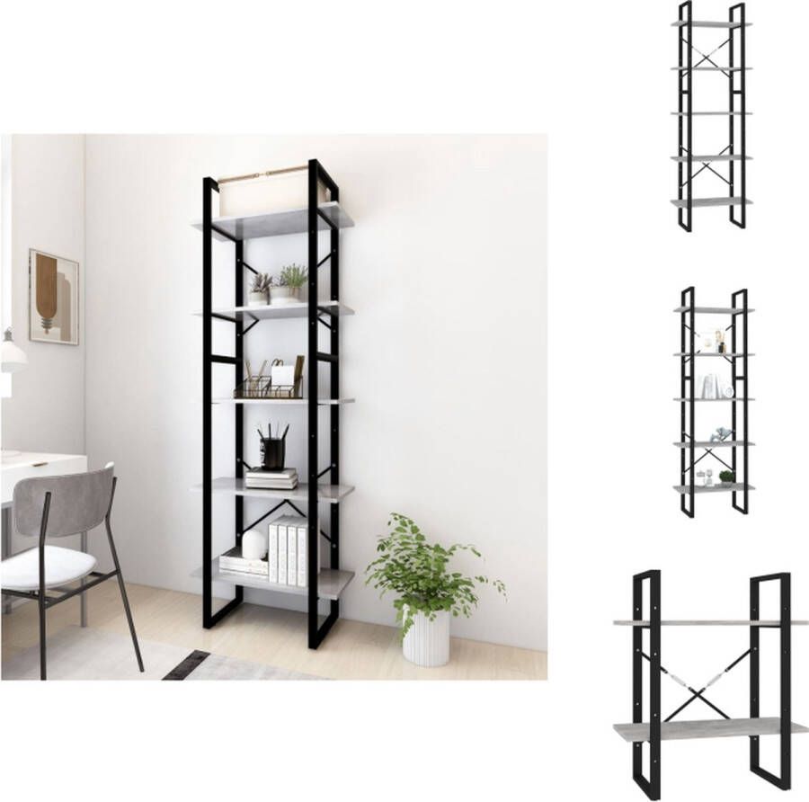 VidaXL Boekenkast Boekenkasten Kast Kasten Boekenkast met 5 schappen 60x30x175 cm bewerkt hout betongrijs - Foto 2