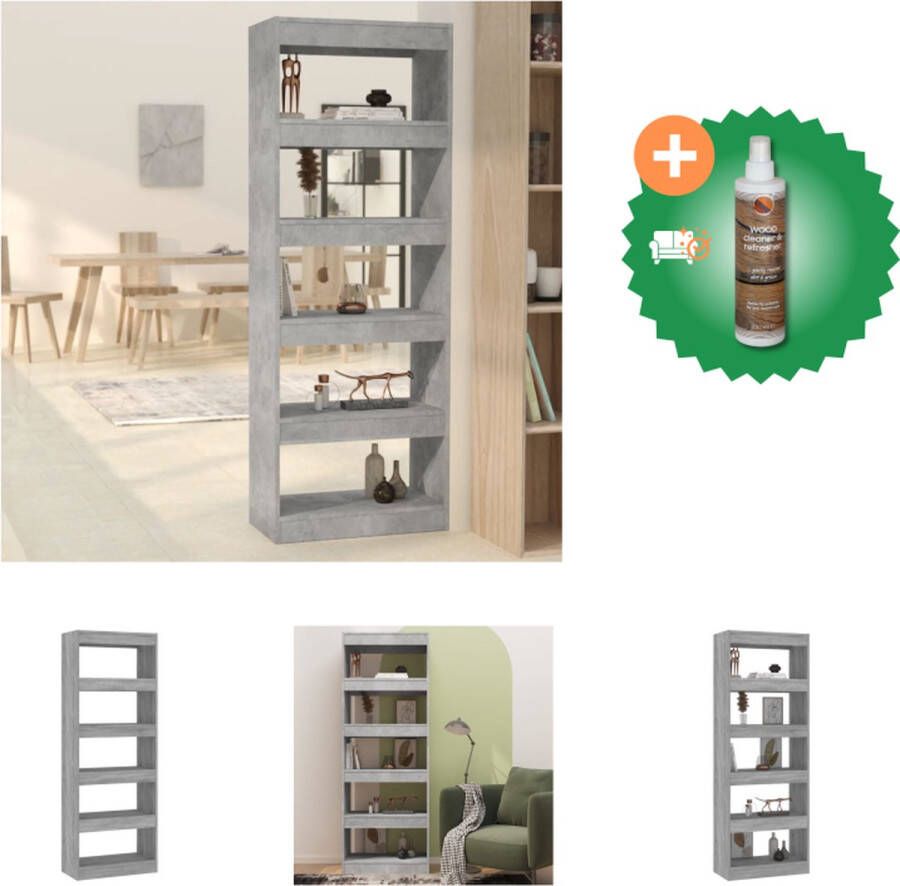 VidaXL Boekenkast Betongrijs 60 x 30 x 166 cm Houten kast als scheidingswand Montage vereist Kast Inclusief Houtreiniger en verfrisser