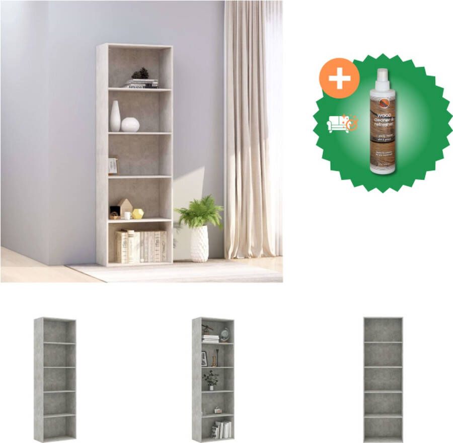 VidaXL Boekenkast Betongrijs 60 x 30 x 189 cm Hoogwaardig spaanplaat Kast Inclusief Houtreiniger en verfrisser