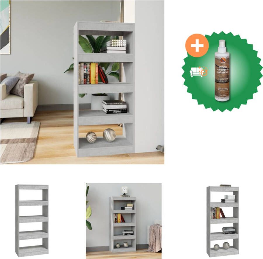 VidaXL Boekenkast Betongrijs 60x30x135 cm Houten opbergkast Kan als kamerscherm worden gebruikt Kast Inclusief Houtreiniger en verfrisser