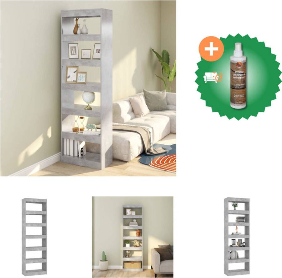 VidaXL Boekenkast Betongrijs 60x30x198 cm Houten meubel voor opbergen en decoreren Kast Inclusief Houtreiniger en verfrisser