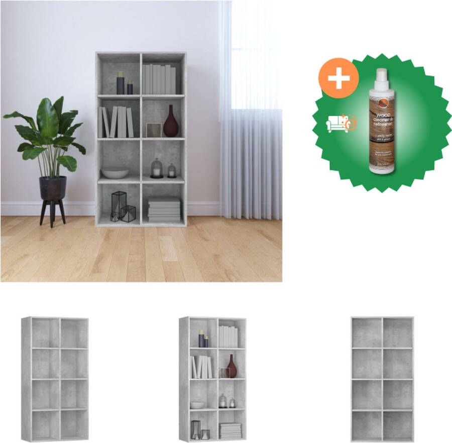 VidaXL Boekenkast Betongrijs 66 x 30 x 130 cm Bewerkt hout 8 vakken Kast Inclusief Houtreiniger en verfrisser