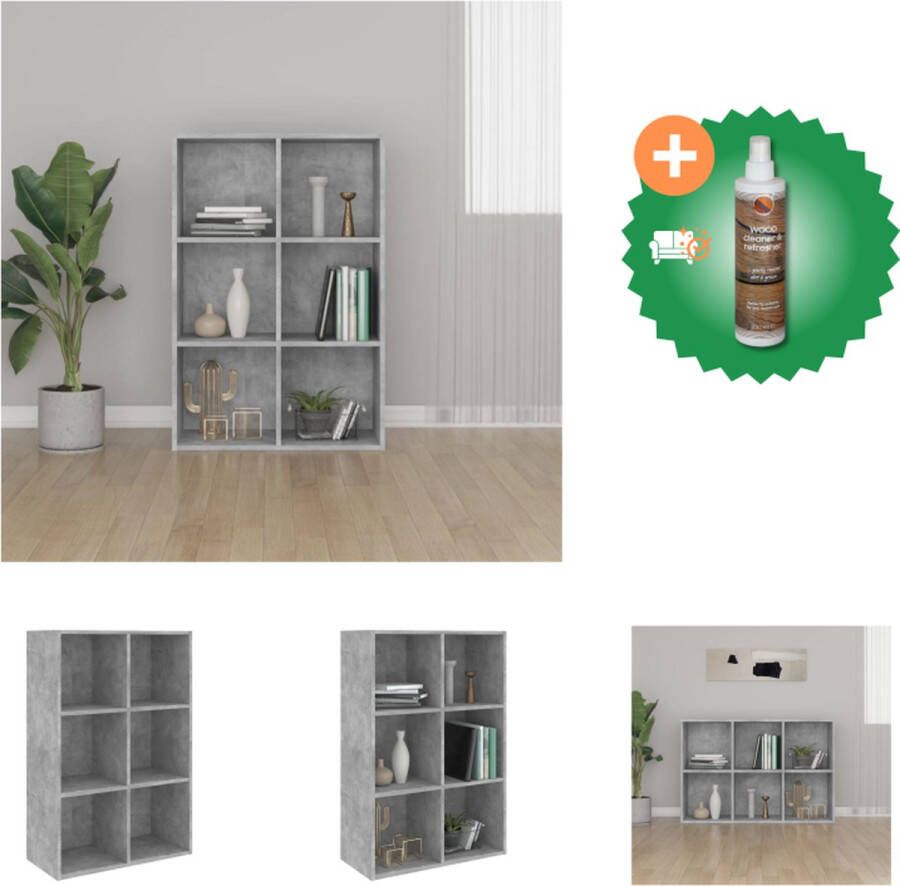 VidaXL Boekenkast dressoir 66x30x97-8 cm bewerkt hout betongrijs Kast Inclusief Houtreiniger en verfrisser