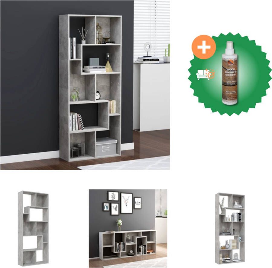 VidaXL Boekenkast 67x24x161 cm spaanplaat betongrijs Kast Inclusief Houtreiniger en verfrisser