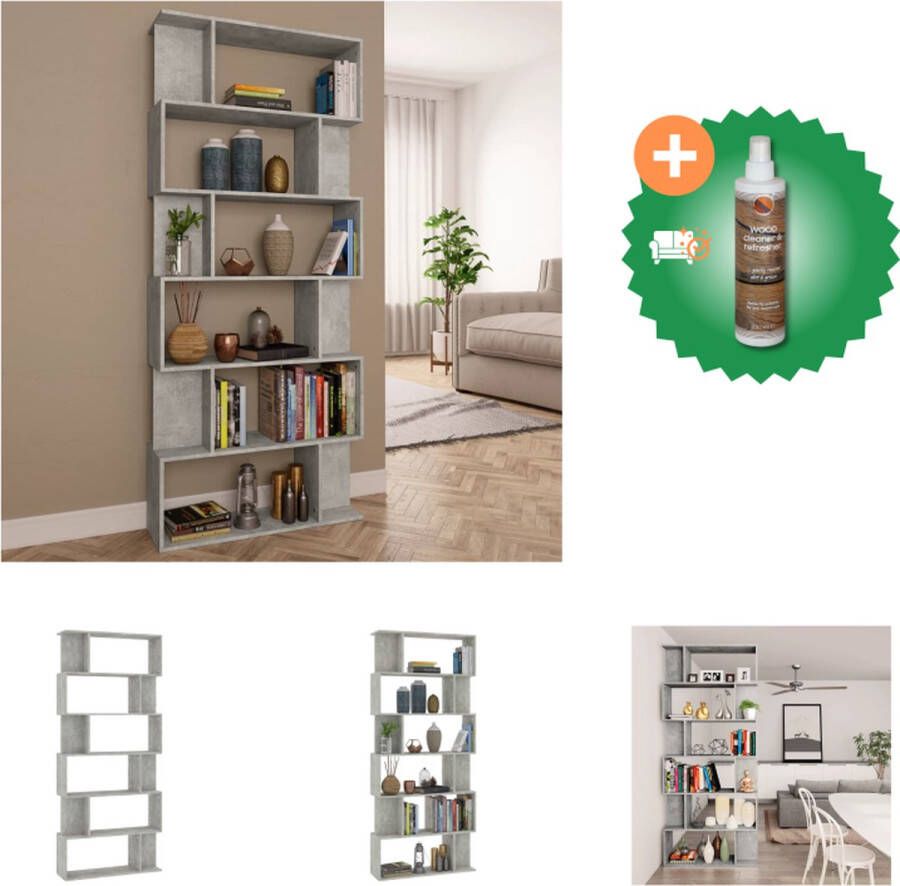 VidaXL Boekenkast Betongrijs 80 x 24 x 192 cm 6 grote vakken en 12 kleine vakken Kast Inclusief Houtreiniger en verfrisser