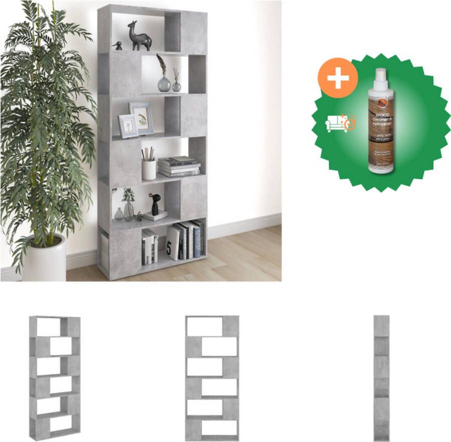 VidaXL Boekenkast Betongrijs 80x24x186 cm 6 Ruime vakken Montage vereist Kast Inclusief Houtreiniger en verfrisser