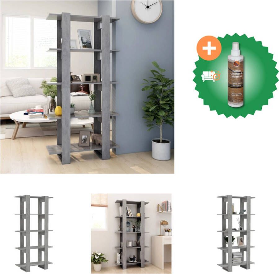 VidaXL Boekenkast kamerscherm 80x30x160 cm spaanplaat betongrijs Kast Inclusief Houtreiniger en verfrisser