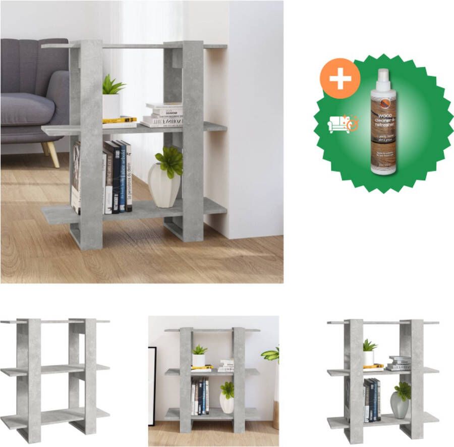 VidaXL Boekenkast Betongrijs 80x30x87 cm Houten decoratieve opbergkast Kast Inclusief Houtreiniger en verfrisser