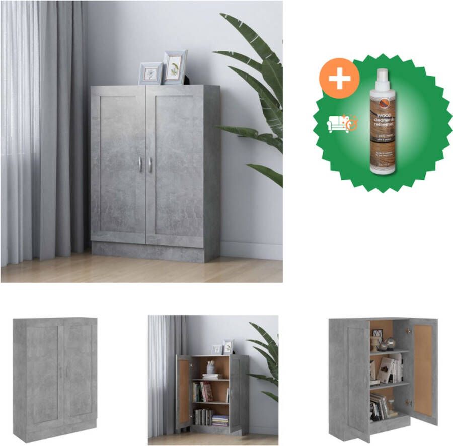 VidaXL Boekenkast Betongrijs 82.5 x 30.5 x 115 cm 3 vakken 2 deuren Kast Inclusief Houtreiniger en verfrisser